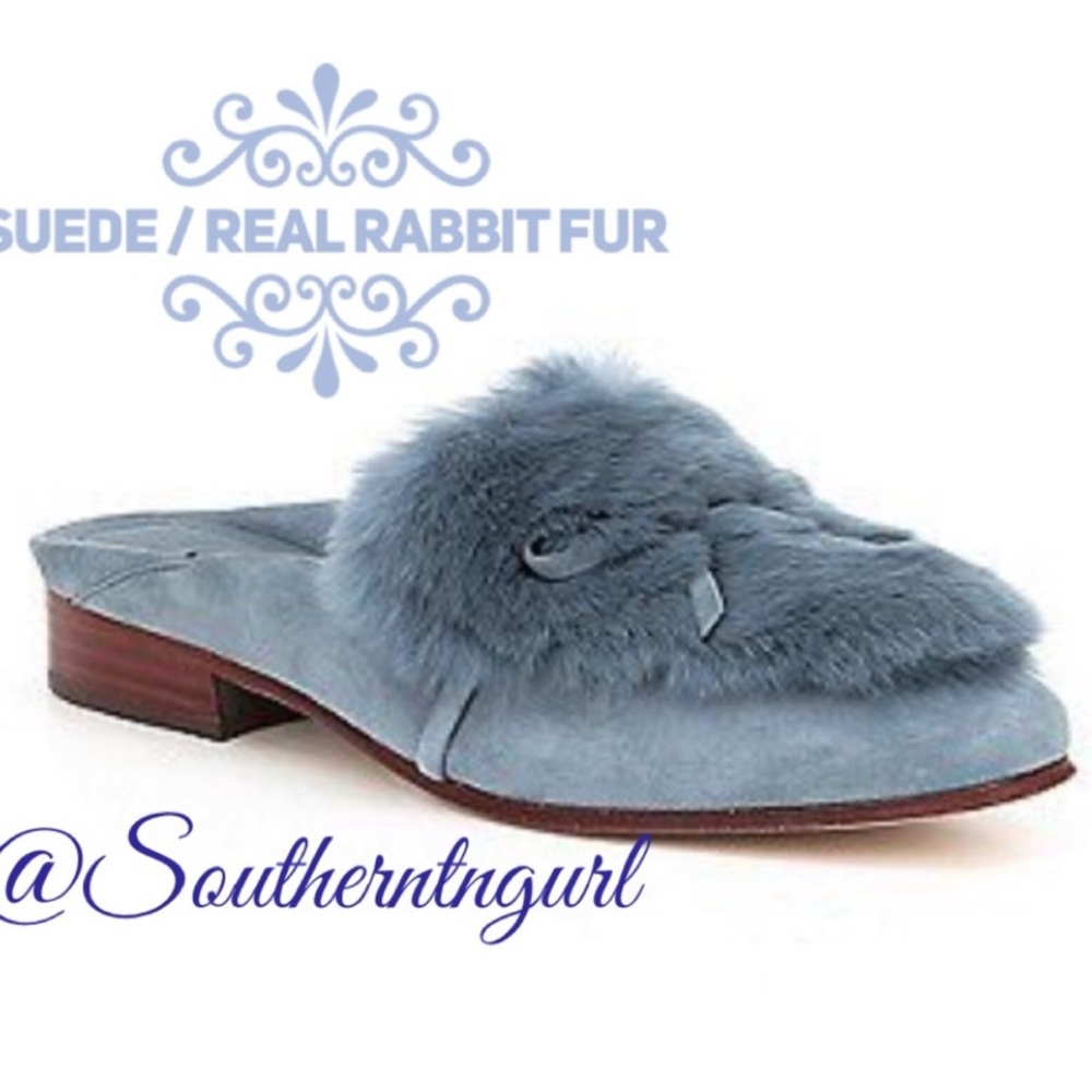 NWT A*D & DAUGHTERS ”Grigon ”Luxury Suede & Real Rabbit Fur Mules/ Clogs Shoes